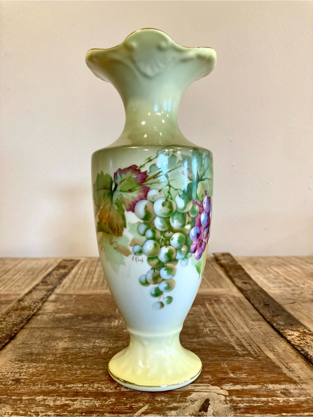 Bavaria A.C. Grape Motif Vase 8.5” Tall A Koch Signed